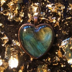 Green Blue Heart Acrylic Pour Necklace